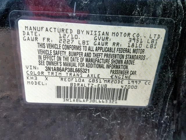 3N1AB6AP3BL665321 - 2011 NISSAN SENTRA 2.0 BLACK photo 10