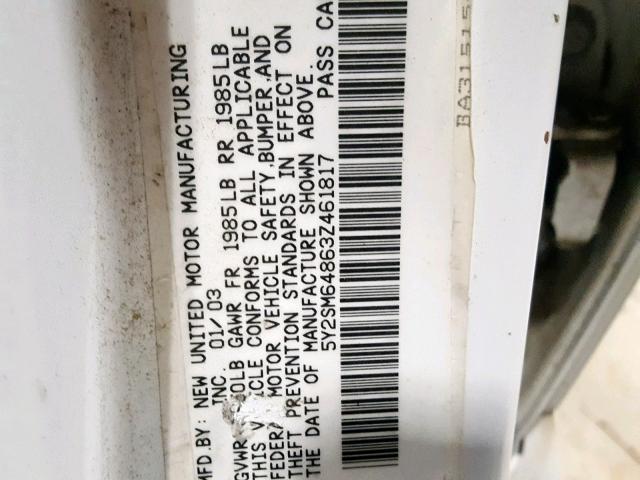 5Y2SM64863Z461817 - 2003 PONTIAC VIBE WHITE photo 10