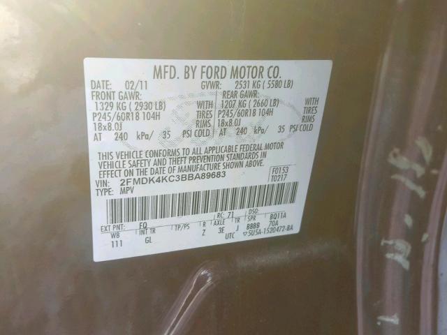 2FMDK4KC3BBA89683 - 2011 FORD EDGE LIMIT PURPLE photo 10