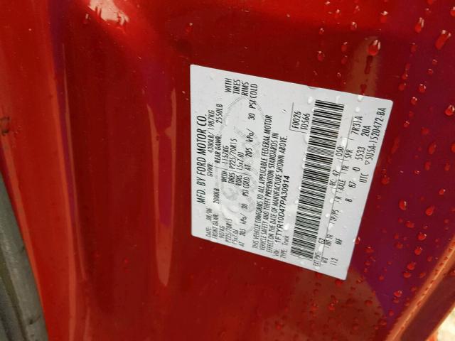 1FTYR10D47PA30914 - 2007 FORD RANGER RED photo 10