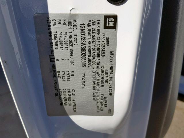 1GNDV23W38D205306 - 2008 CHEVROLET UPLANDER L 白色 照片 10