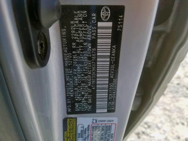 4T1BE32K96U716676 - 2006 TOYOTA CAMRY LE SILVER photo 10