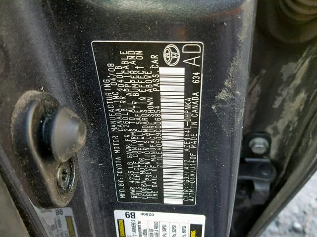 2T1LE40E09C006854 - 2009 TOYOTA COROLLA MA GRAY photo 10