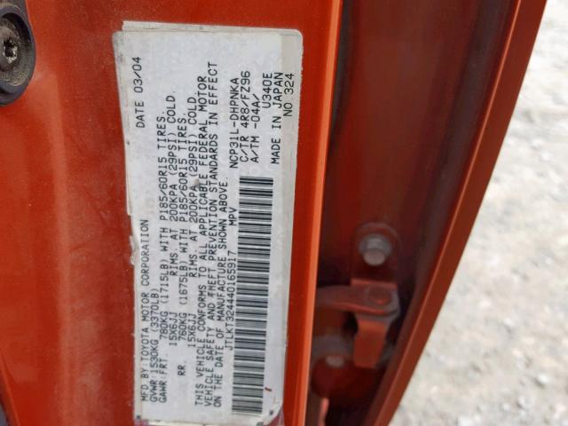 JTLKT324440165917 - 2004 TOYOTA SCION XB Қызғылт сары фото 10