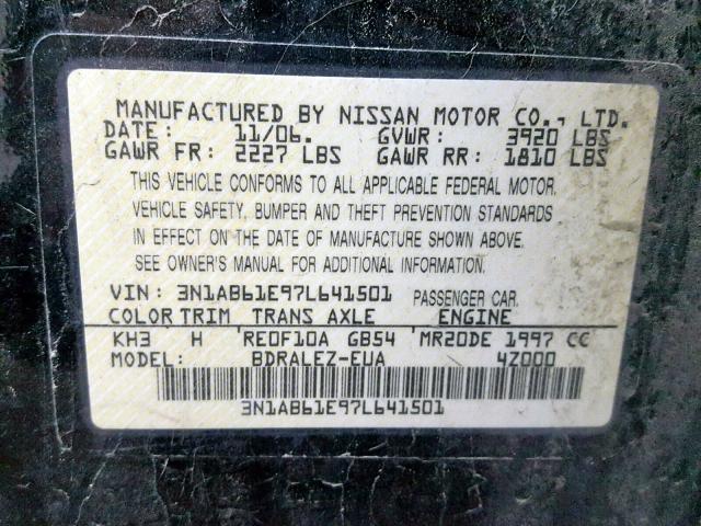 3N1AB61E97L641501 - 2007 NISSAN SENTRA 2.0 BLACK photo 10