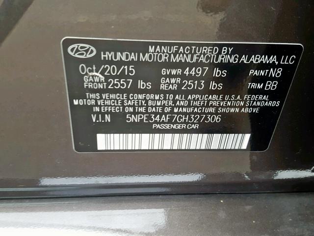 5NPE34AF7GH327306 - 2016 HYUNDAI SONATA SPO BROWN photo 10