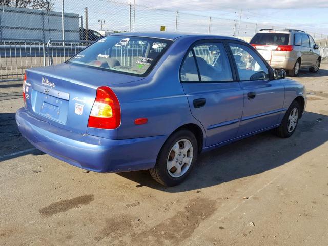 KMHCG45G9YU072739 - 2000 HYUNDAI ACCENT GL BLUE photo 4