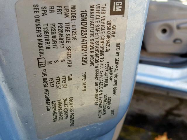 1GNDV23147D211280 - 2007 CHEVROLET UPLANDER L 蓝色 照片 10