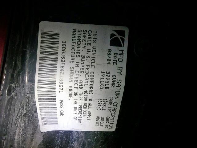 1G8AJ52F84Z189671 - 2004 SATURN ION LEVEL RED photo 10