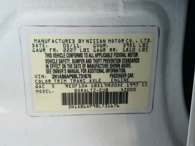 3N1AB6AP9BL731676 - 2011 NISSAN SENTRA 2.0 WHITE photo 10