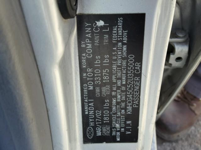 KMHCG45C52U355000 - 2002 HYUNDAI ACCENT GL SILVER photo 10