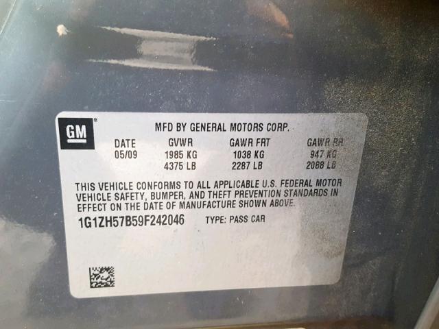 1G1ZH57B59F242046 - 2009 CHEVROLET MALIBU 1LT GRAY photo 10