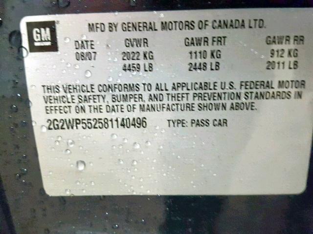 2G2WP552581140496 - 2008 PONTIAC GRAND PRIX GRAY photo 10