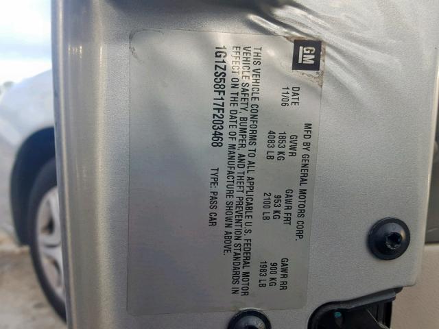 1G1ZS58F17F203468 - 2007 CHEVROLET MALIBU LS SILVER photo 10