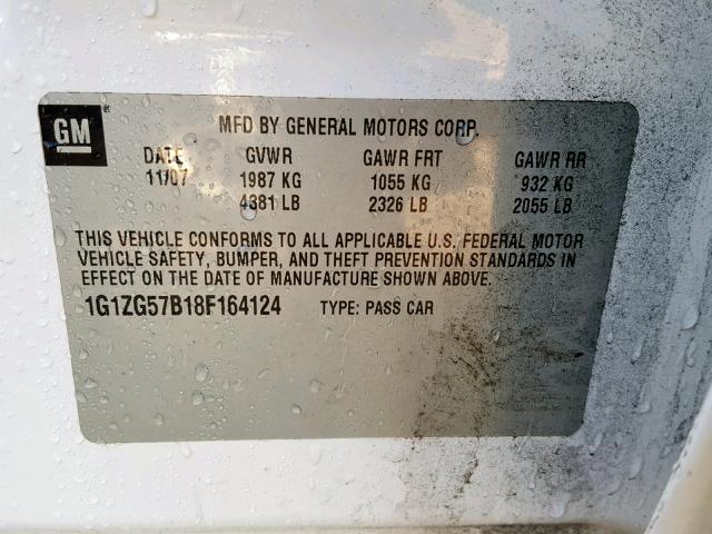 1G1ZG57B18F164124 - 2008 CHEVROLET MALIBU LS 白色 照片 10