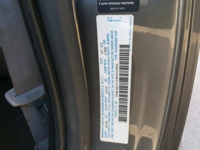 3VWCD21Y34M302965 - 2004 VOLKSWAGEN NEW BEETLE 灰色 照片 10