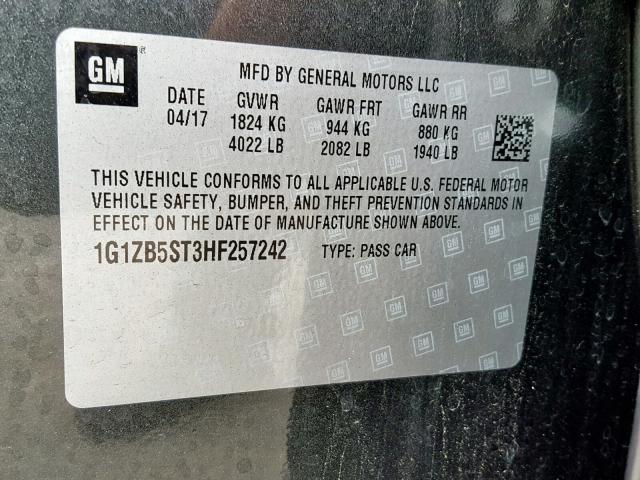 1G1ZB5ST3HF257242 - 2017 CHEVROLET MALIBU LS GRAY photo 10