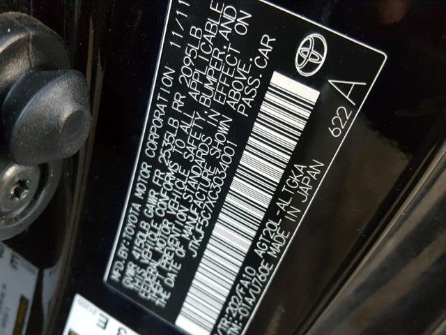 JTKJF5C7XC3034001 - 2012 TOYOTA SCION TC შავი ფოტო 10