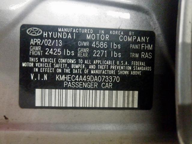 KMHEC4A49DA073370 - 2013 HYUNDAI SONATA HYB SILVER photo 10