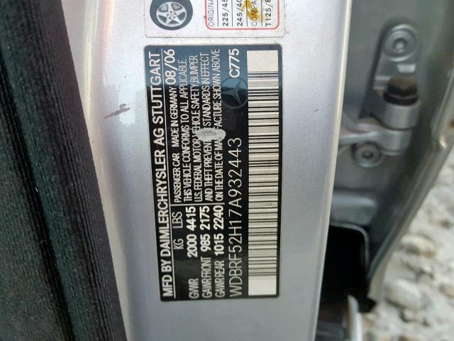 WDBRF52H17A932443 - 2007 MERCEDES-BENZ C 230 SILVER photo 10