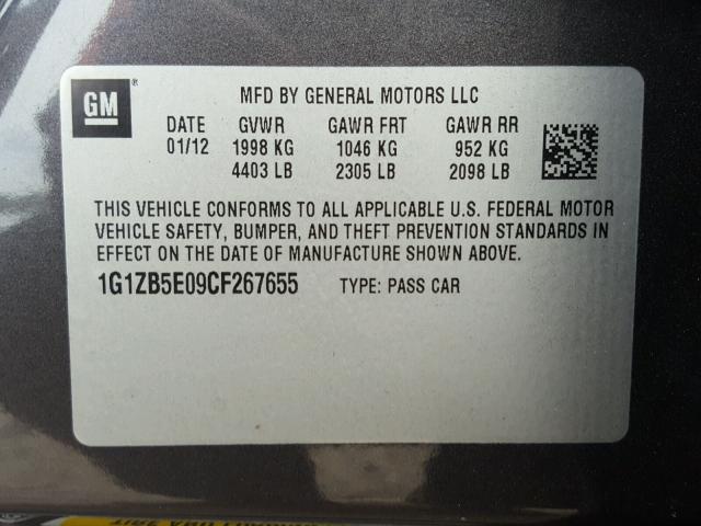 1G1ZB5E09CF267655 - 2012 CHEVROLET MALIBU LS გრაფიტი ფოტო 10