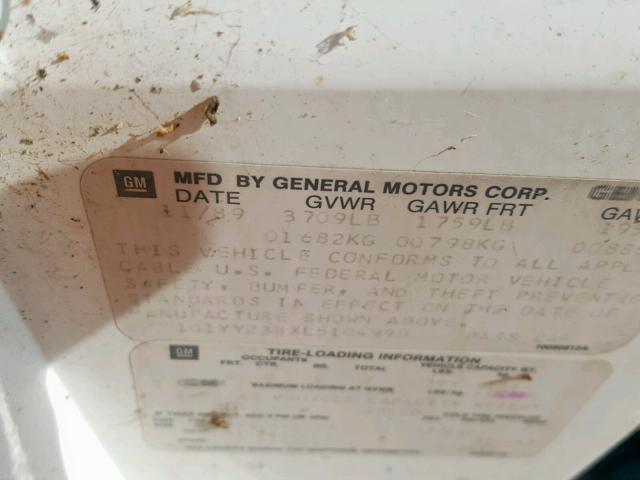 1G1YY238XL5104990 - 1990 CHEVROLET CORVETTE WHITE photo 10