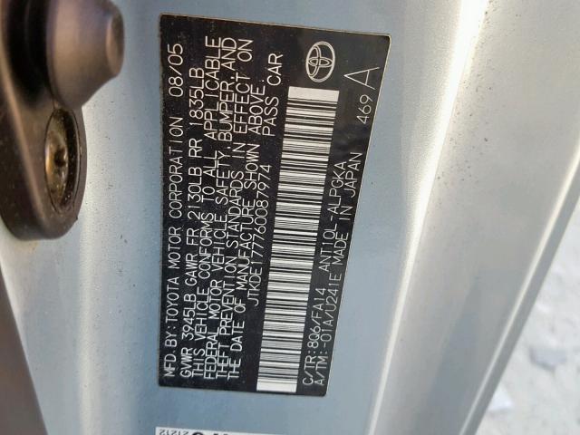 JTKDE177760087974 - 2006 TOYOTA SCION TC 蓝色 照片 10