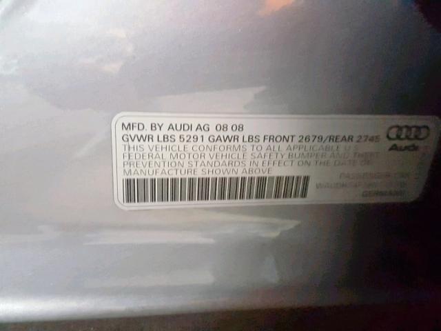 WAUDH74F28N173709 - 2008 AUDI A6 3.2 QUA SILVER photo 10