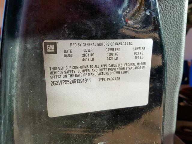 2G2WP552461291911 - 2006 PONTIAC GRAND PRIX შავი ფოტო 10