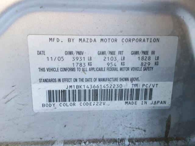 JM1BK143661452230 - 2006 MAZDA 3 HATCHBAC SILVER photo 10