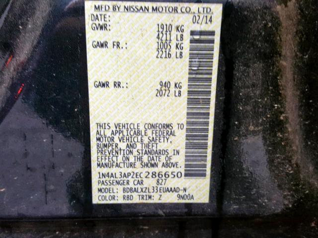 1N4AL3AP2EC286650 - 2014 NISSAN ALTIMA 2.5 CHARCOAL photo 10