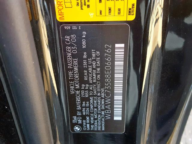 WBAWC73588E066762 - 2008 BMW 335 XI BLACK photo 10