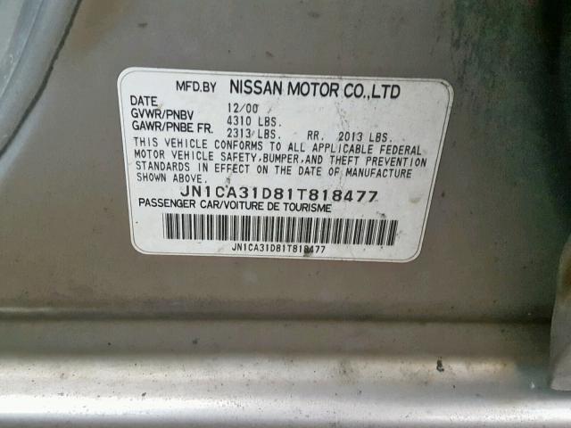 JN1CA31D81T818477 - 2001 NISSAN MAXIMA GXE TAN photo 10