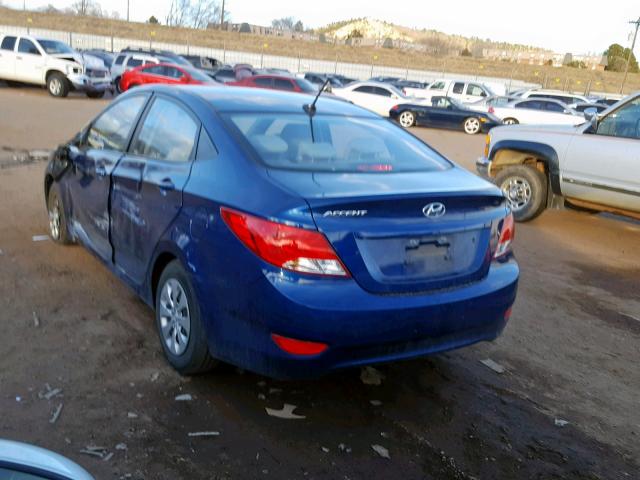 KMHCT4AEXGU021779 - 2016 HYUNDAI ACCENT SE BLUE photo 3