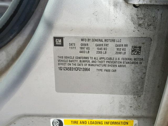 1G1ZA5E01CF213964 - 2012 CHEVROLET MALIBU LS SILVER photo 10