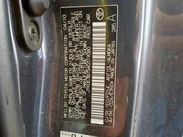 JTKDE3B75A0319080 - 2010 TOYOTA SCION TC Boz foto 10