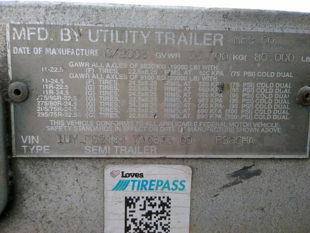 1UYFS24847A087309 - 2007 UTILITY TRAILER SILVER photo 10