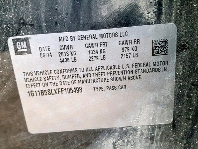 1G11B5SLXFF105498 - 2015 CHEVROLET MALIBU LS Қара фото 10