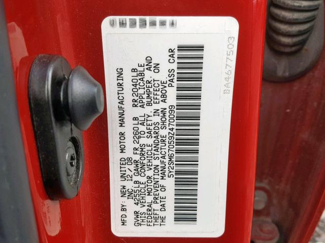 5Y2SM67059Z470099 - 2009 PONTIAC VIBE RED photo 10