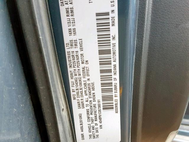 4S4BP61C057365191 - 2005 SUBARU LEGACY OUT BLUE photo 10