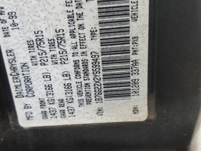 1B7GG22X2YS599497 - 2000 DODGE DAKOTA BLACK photo 10