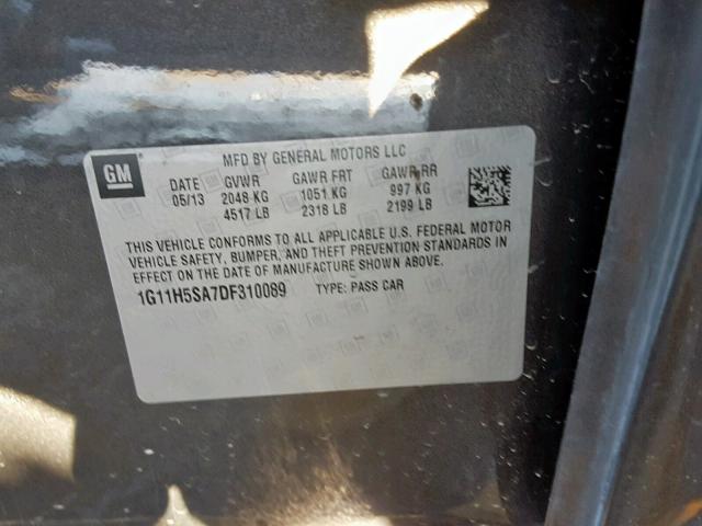 1G11H5SA7DF310089 - 2013 CHEVROLET MALIBU LTZ ნაცრისფერი ფოტო 10
