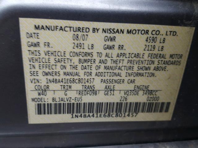 1N4BA41E68C801457 - 2008 NISSAN MAXIMA SE BLUE photo 10