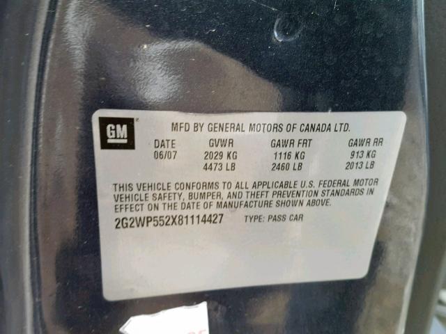 2G2WP552X81114427 - 2008 PONTIAC GRAND PRIX BLUE photo 10