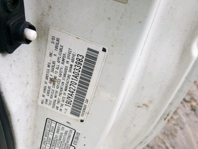 19UYA42701A033983 - 2001 ACURA 3.2CL TYPE WHITE photo 10