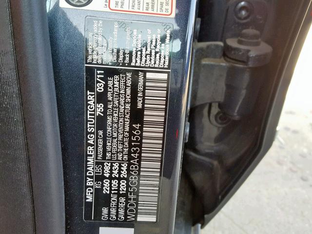 WDDHF5GB6BA431564 - 2011 MERCEDES-BENZ E 350 BLACK photo 10