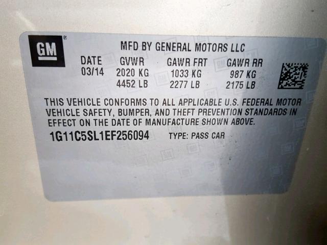 1G11C5SL1EF256094 - 2014 CHEVROLET MALIBU 1LT 棕色 照片 10