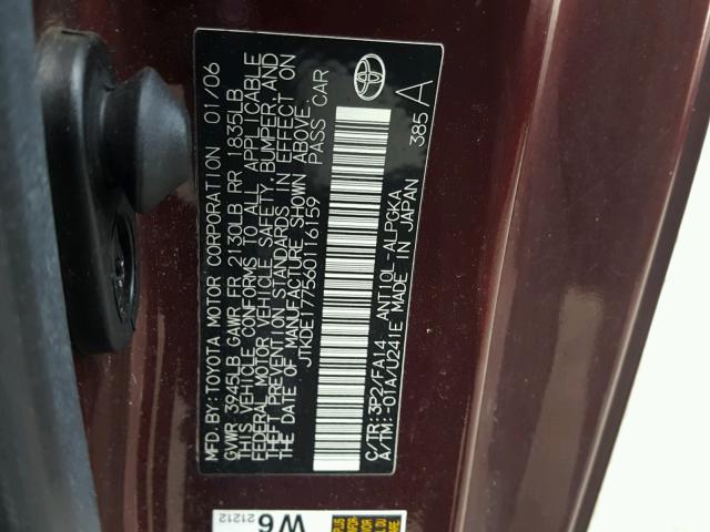 JTKDE177560116159 - 2006 TOYOTA SCION TC ბურგუნდია ფოტო 10