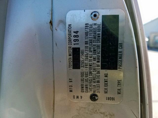 JT2AL32W1E0142579 - 1984 TOYOTA TERCEL DEL GRAY photo 10