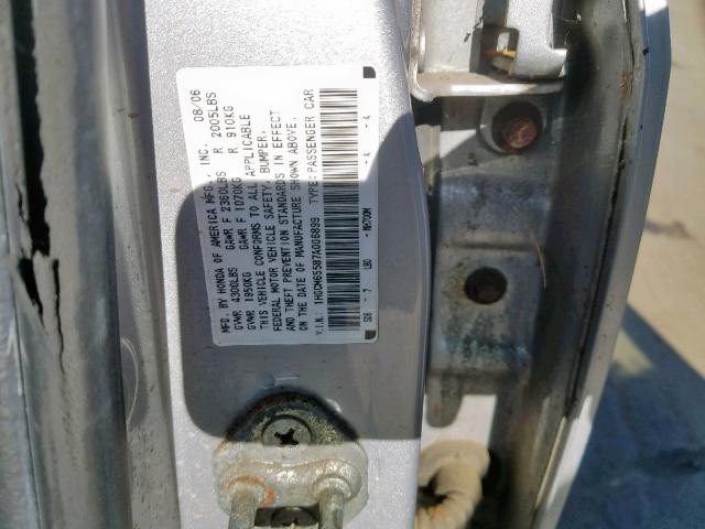 1HGCM65587A006899 - 2007 HONDA ACCORD EX SILVER photo 10